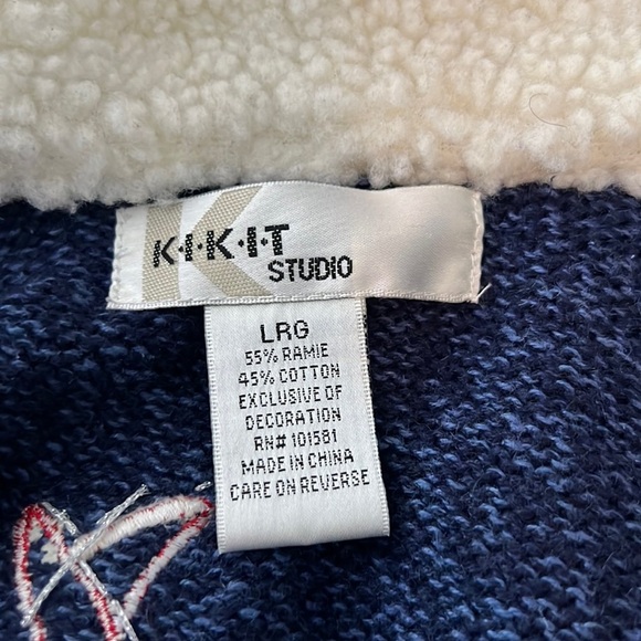 Kikit Teddy Bear cute navy blue Christmas Sweater Vest Holiday Cardigan large - Picture 10 of 11